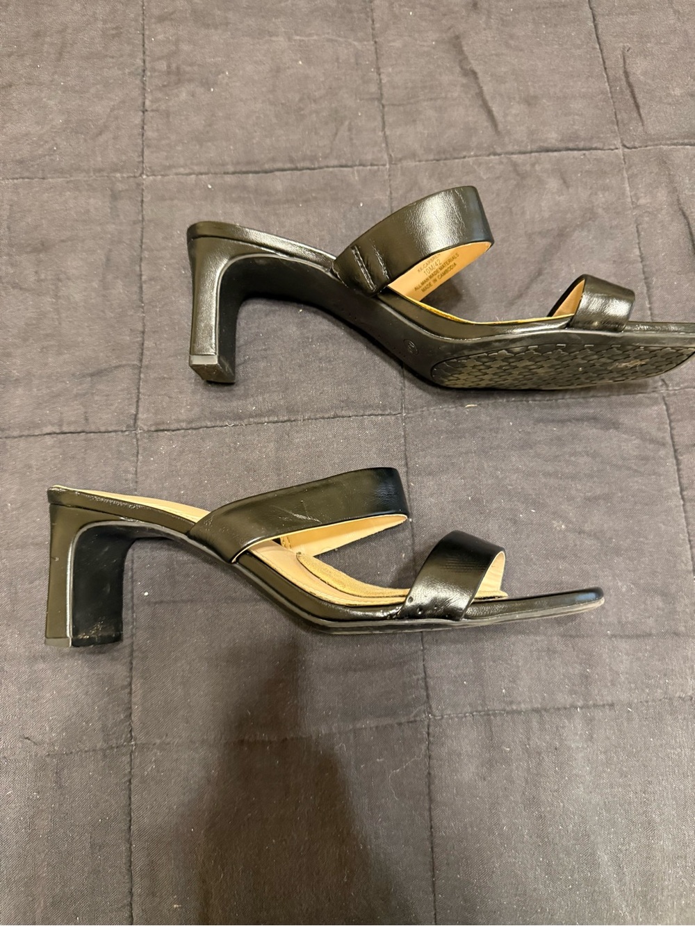 Kelly & Katie Black Two-Strap Mid Heel Sandals